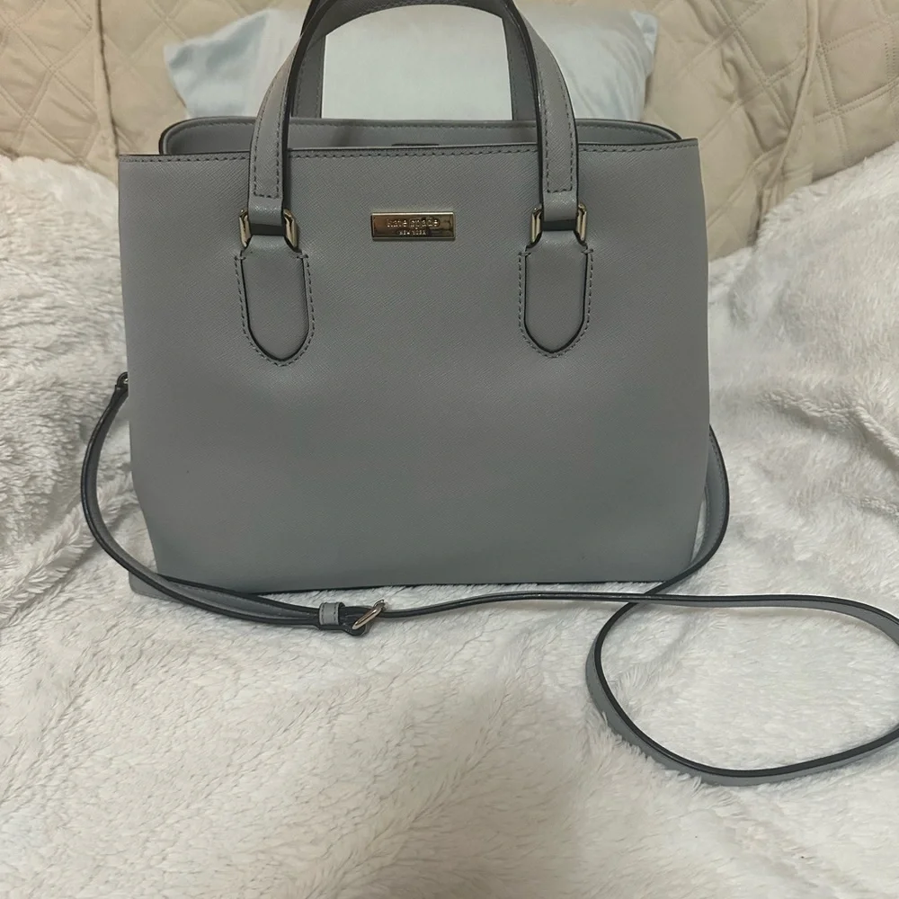 kate spade Gray Structured Saffiano Satchel with Gold Plate